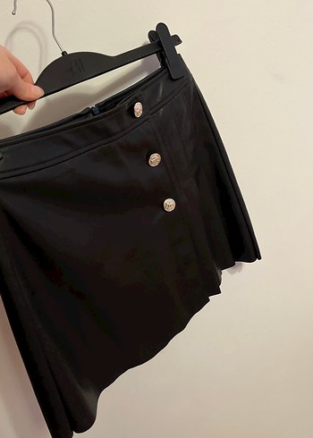 Stradivarius Siyah Deri Mini Etek - Görsel 7