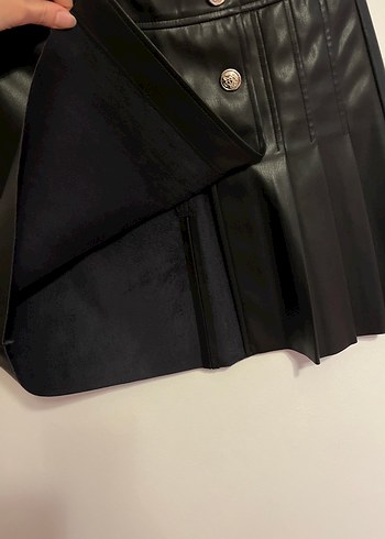 Stradivarius Siyah Deri Mini Etek - Görsel 6