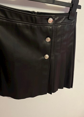 Stradivarius Siyah Deri Mini Etek - Görsel 2