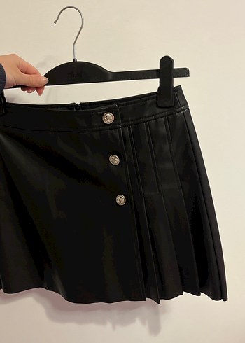 Stradivarius Siyah Deri Mini Etek - Görsel 8