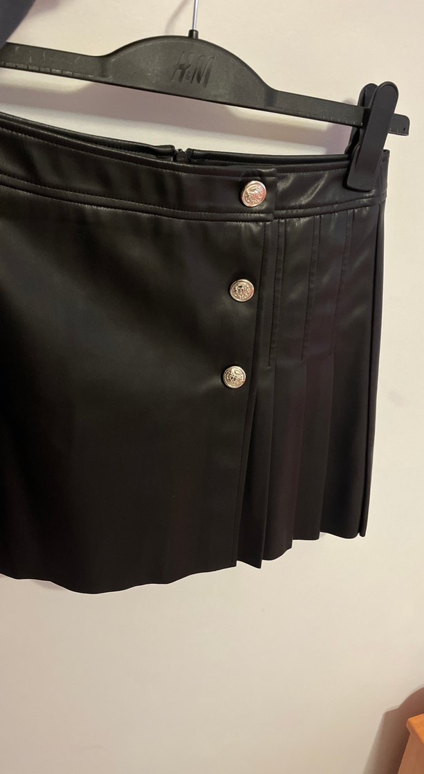 Stradivarius Siyah Deri Mini Etek - Görsel 2