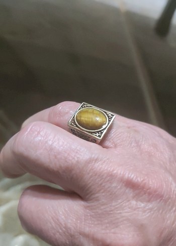 Beden Bej Parlak Taşlı Vintage Erkek gümüş Yüzük
