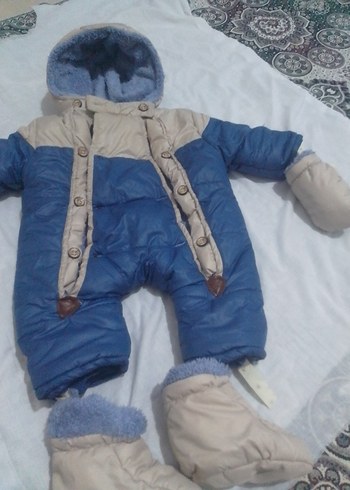 Mavi Gri Kürklü Bebek Tulumu - Görsel 2