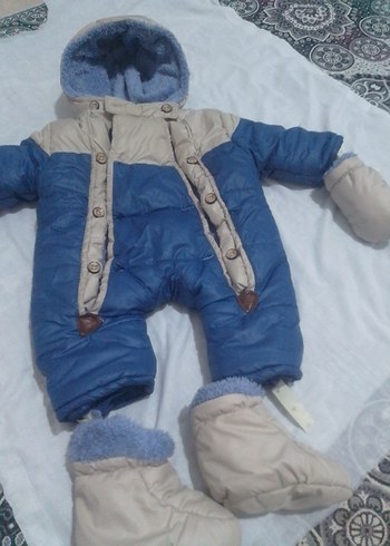 Mavi Gri Kürklü Bebek Tulumu - Görsel 3