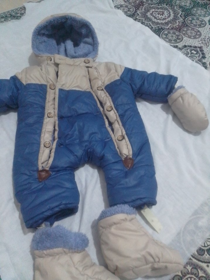 Mavi Gri Kürklü Bebek Tulumu - Görsel 2