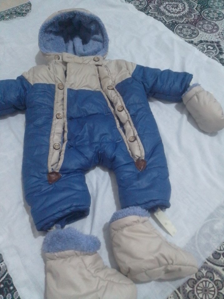 Mavi Gri Kürklü Bebek Tulumu - Görsel 3