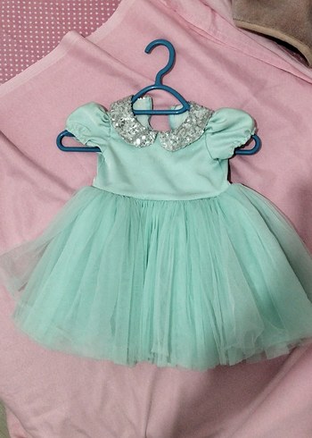 Kız Çocuk Turkuaz Kısa Kollu Tül Elbise - Görsel 2