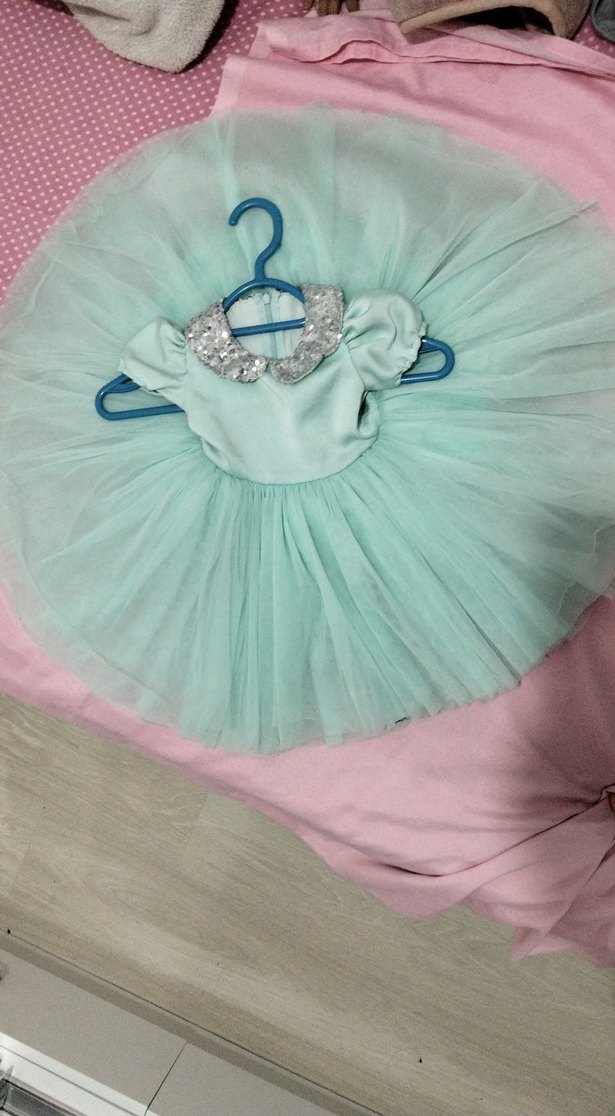 Kız Çocuk Turkuaz Kısa Kollu Tül Elbise - Görsel 4