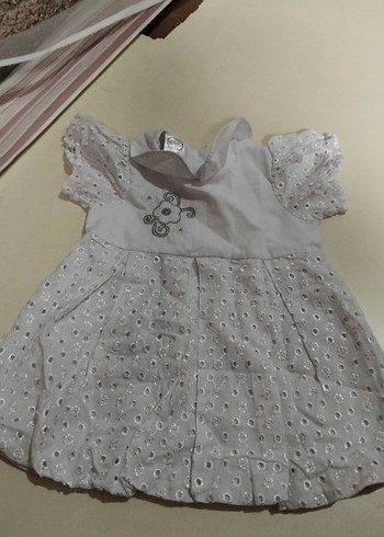 Kız Çocuk Beyaz Nakışlı Keten Elbise - Görsel 3