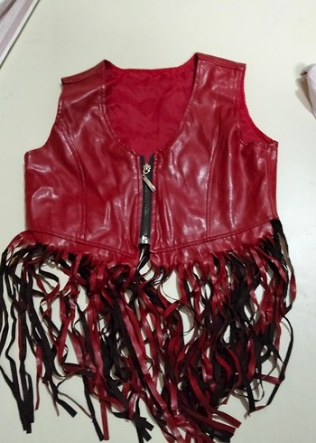 Püsküllü Kırmızı Deri kız çoçuk - Görsel 4