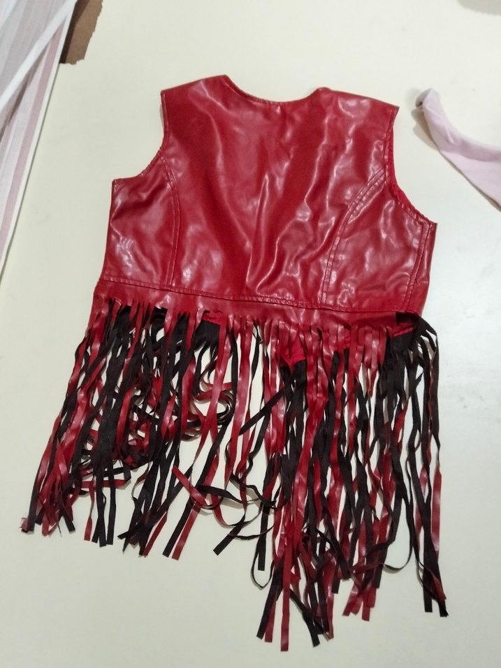 Püsküllü Kırmızı Deri kız çoçuk - Görsel 2