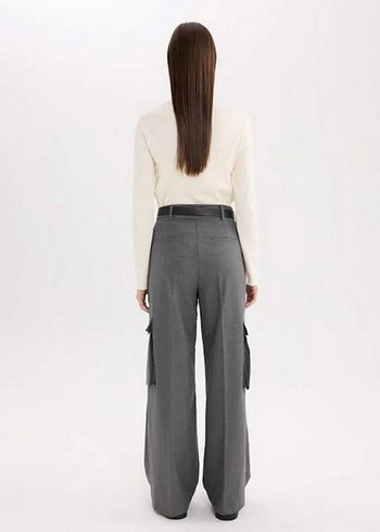 Kargo Cepli, Krep Kumaş Gri Pantolon - Görsel 3