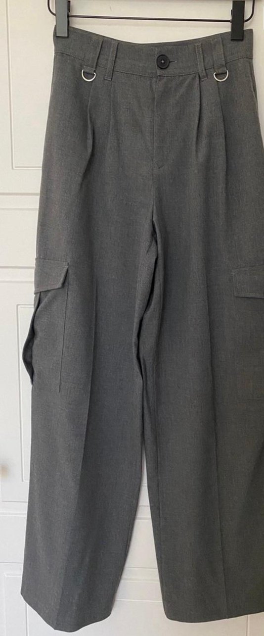 Kargo Cepli, Krep Kumaş Gri Pantolon - Görsel 5