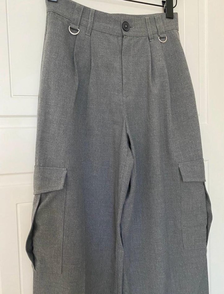 Kargo Cepli, Krep Kumaş Gri Pantolon - Görsel 4