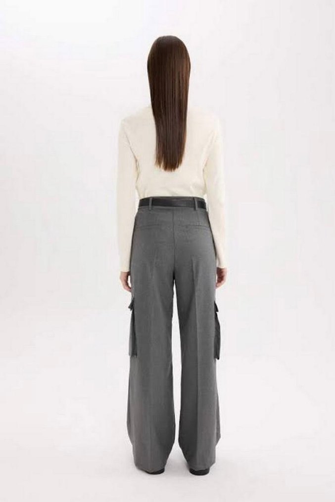 Kargo Cepli, Krep Kumaş Gri Pantolon - Görsel 3