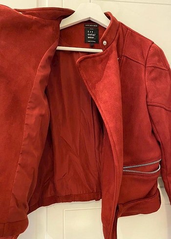 Bordo Süet Biker Ceket - Görsel 3