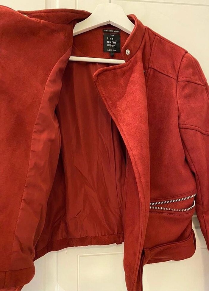 Bordo Süet Biker Ceket - Görsel 3