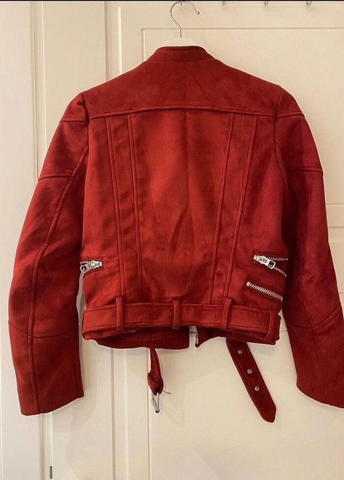 Bordo Süet Biker Ceket - Görsel 2