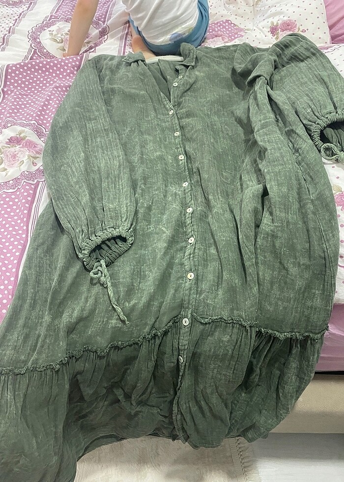 Yıkama müslin elbise - Görsel 5