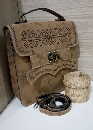 m Beden kahverengi Renk ETNİK DESEN ÇANTA 2