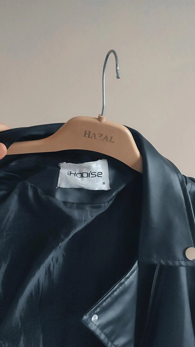 Fermuarlı Siyah Deri Biker Ceket - Görsel 3