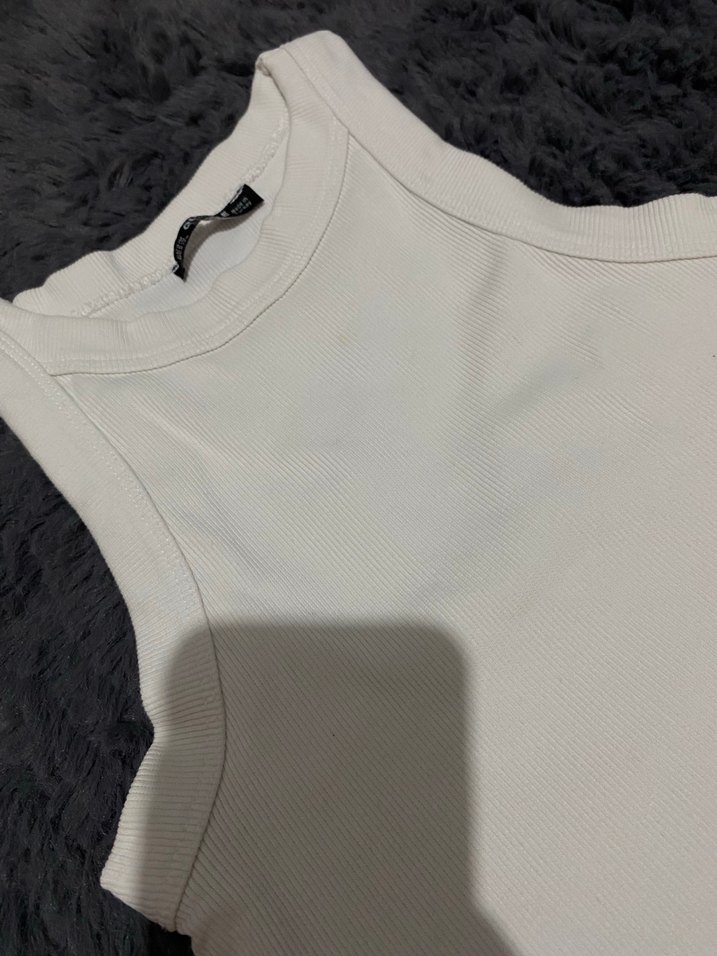 Beyaz Yüksek Yakalı Pamuklu Kadın Atlet - Görsel 2