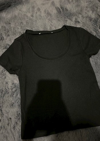 Kısa Kollu Siyah Crop Top - Görsel 2