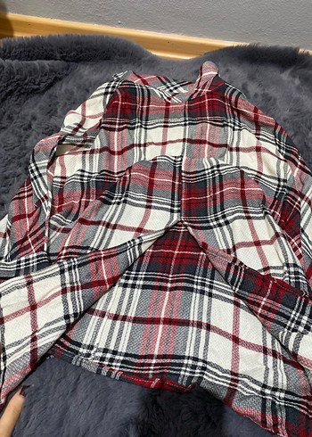 Bordo Gri Kareli Kadın Gömlek - Görsel 3