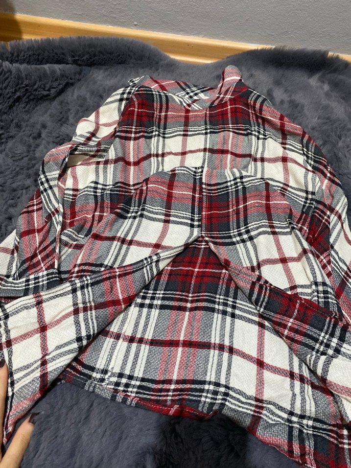 Bordo Gri Kareli Kadın Gömlek - Görsel 3