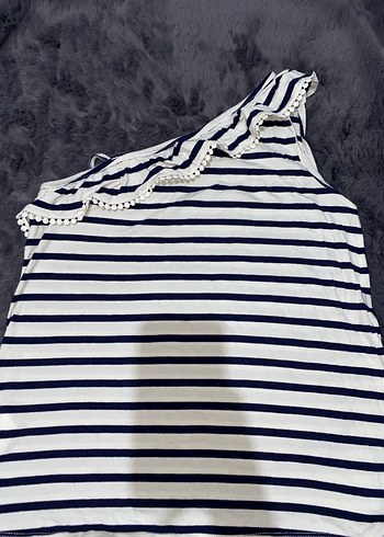 Çizgili Fırfırlı Kız Çocuk Kolsuz Tişört - Görsel 2