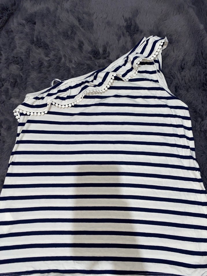 Çizgili Fırfırlı Kız Çocuk Kolsuz Tişört - Görsel 2