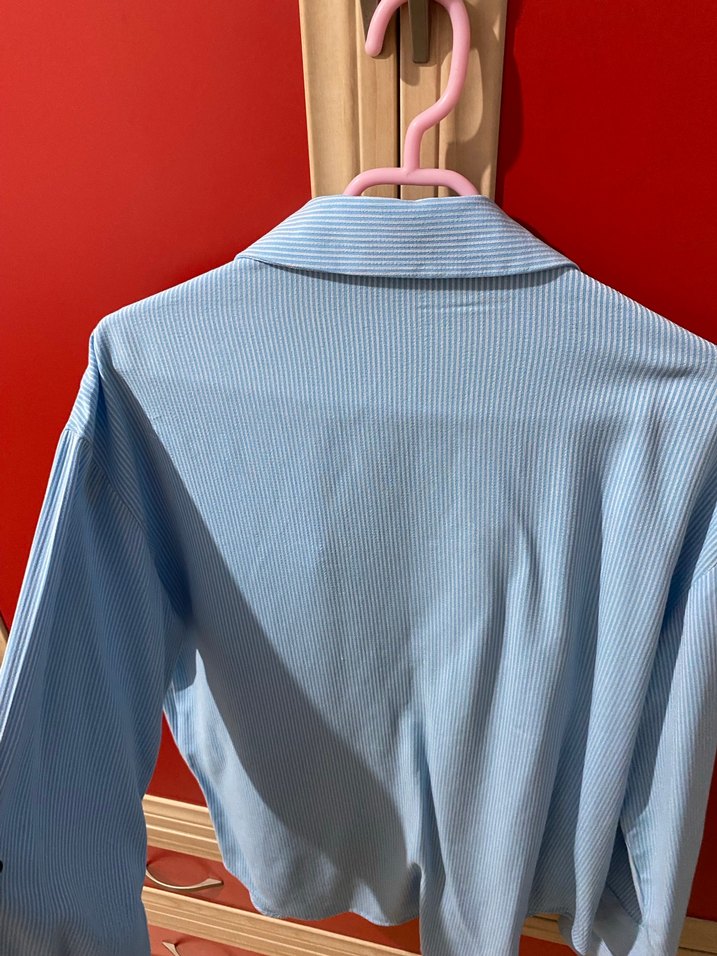 Mavi Pamuklu Kadın Gömlek - Görsel 2