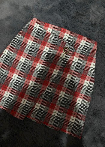 Kırmızı Gri Kareli Etek - Görsel 3