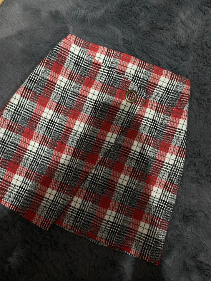 Kırmızı Gri Kareli Etek - Görsel 3