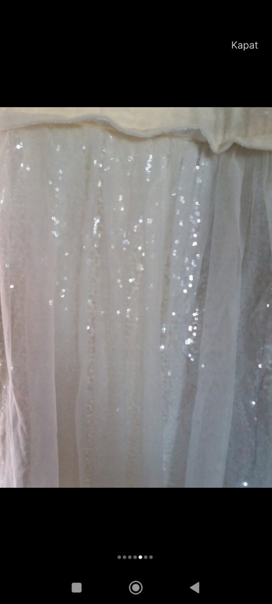 Uzun Kollu Simli Beyaz Kız Çocuk Elbise - Görsel 3