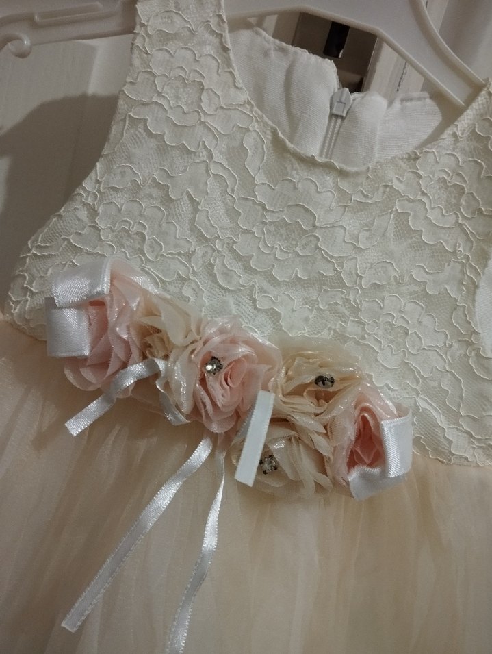 Dantel Detaylı Kız Çocuk Beyaz Elbise - Görsel 2