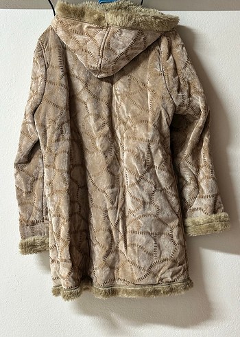 Kürklü Süet Bej Kadın Kaban - Görsel 2