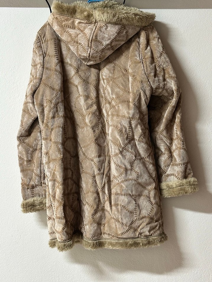 Kürklü Süet Bej Kadın Kaban - Görsel 2