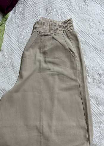 Bej Keten Bol Kesim Kadın Pantolon - Görsel 2