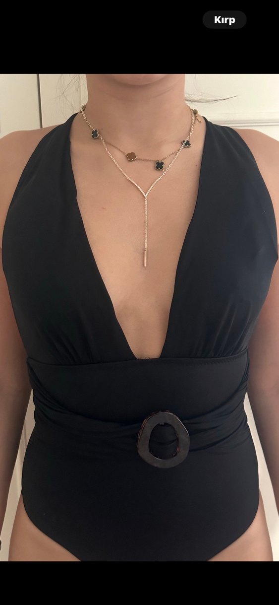 Siyah Kemer Detaylı Gotik Mayo - Görsel 3