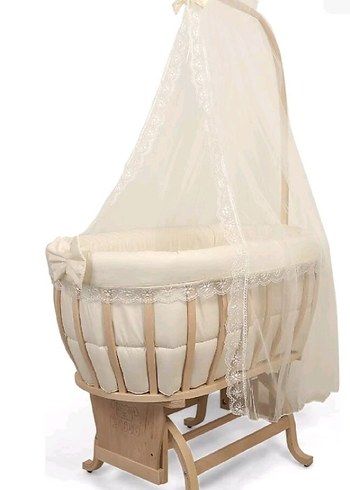 Beyaz Ahşap Bebek Sepeti ve Tül Cibinlik - Görsel 2