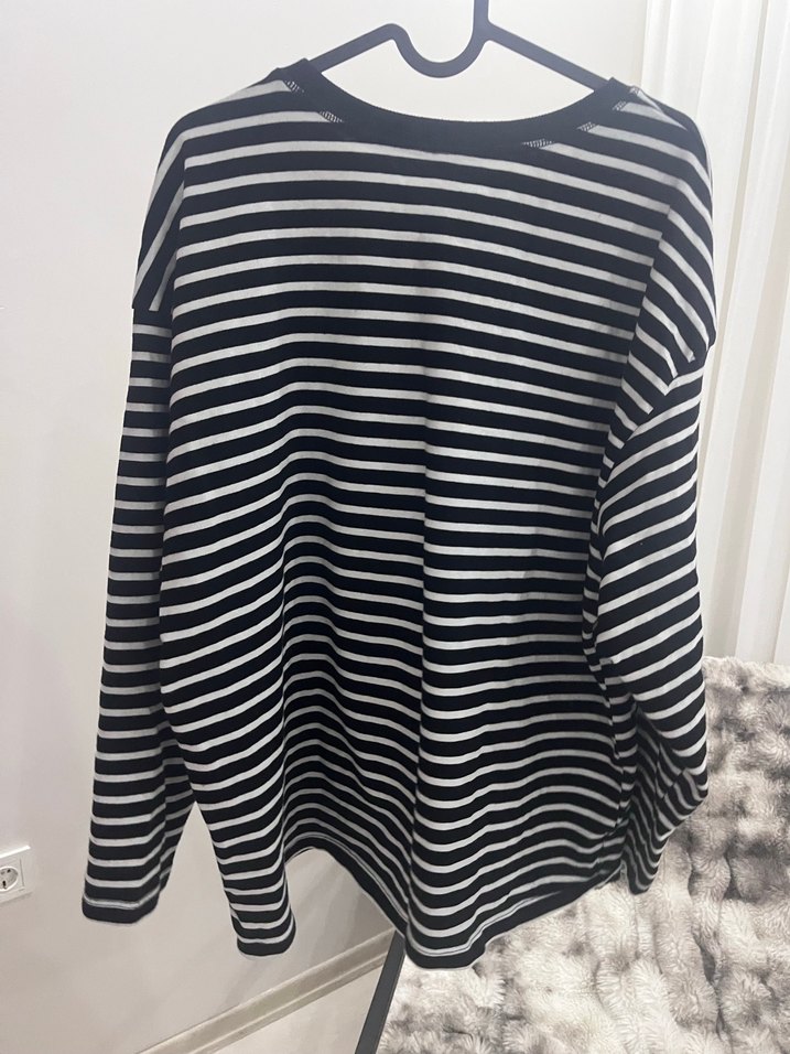 Çizgili Kadın Uzun Kollu tişört - Görsel 2