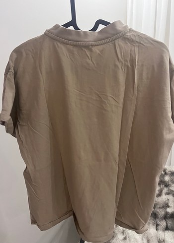 Bej Kadın Keten Tişört, Kısa Kollu - Görsel 2