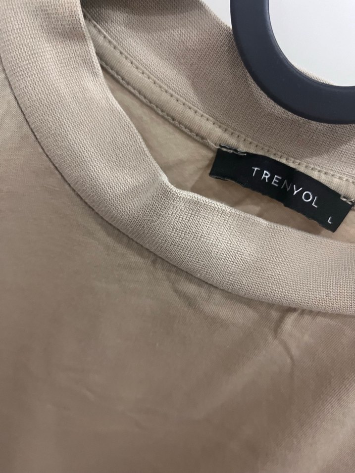 Bej Kadın Keten Tişört, Kısa Kollu - Görsel 3