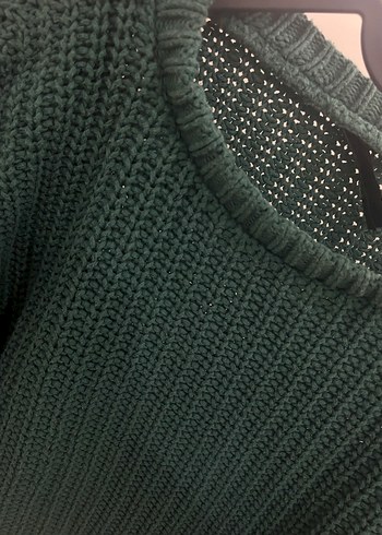 Koyu Yeşil Örgü Kadın Triko Kazak - Görsel 3