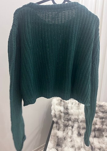 Koyu Yeşil Örgü Kadın Triko Kazak - Görsel 2