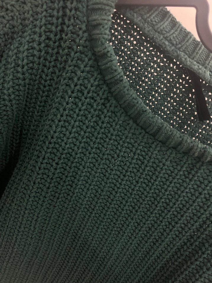 Koyu Yeşil Örgü Kadın Triko Kazak - Görsel 3