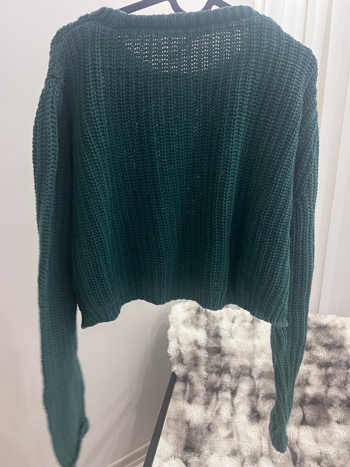 Koyu Yeşil Örgü Kadın Triko Kazak - Görsel 2