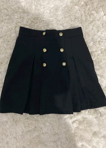 Düğmeli Siyah Mini Etek