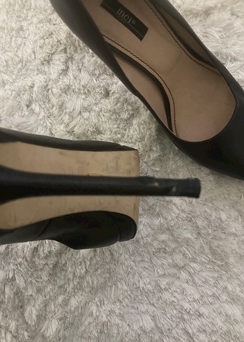39 Beden İnci Siyah Deri Stiletto Kadın Topuklu Ayakkabı